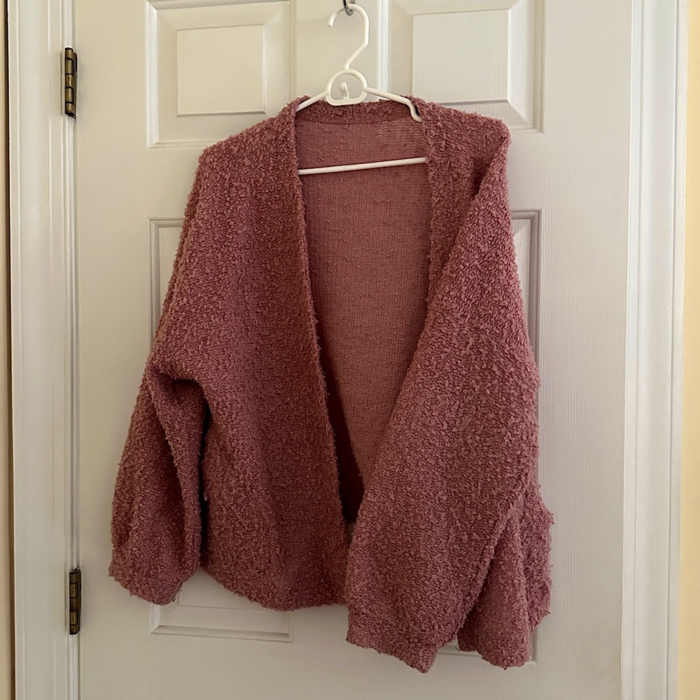 Pink fuzzed cardigan